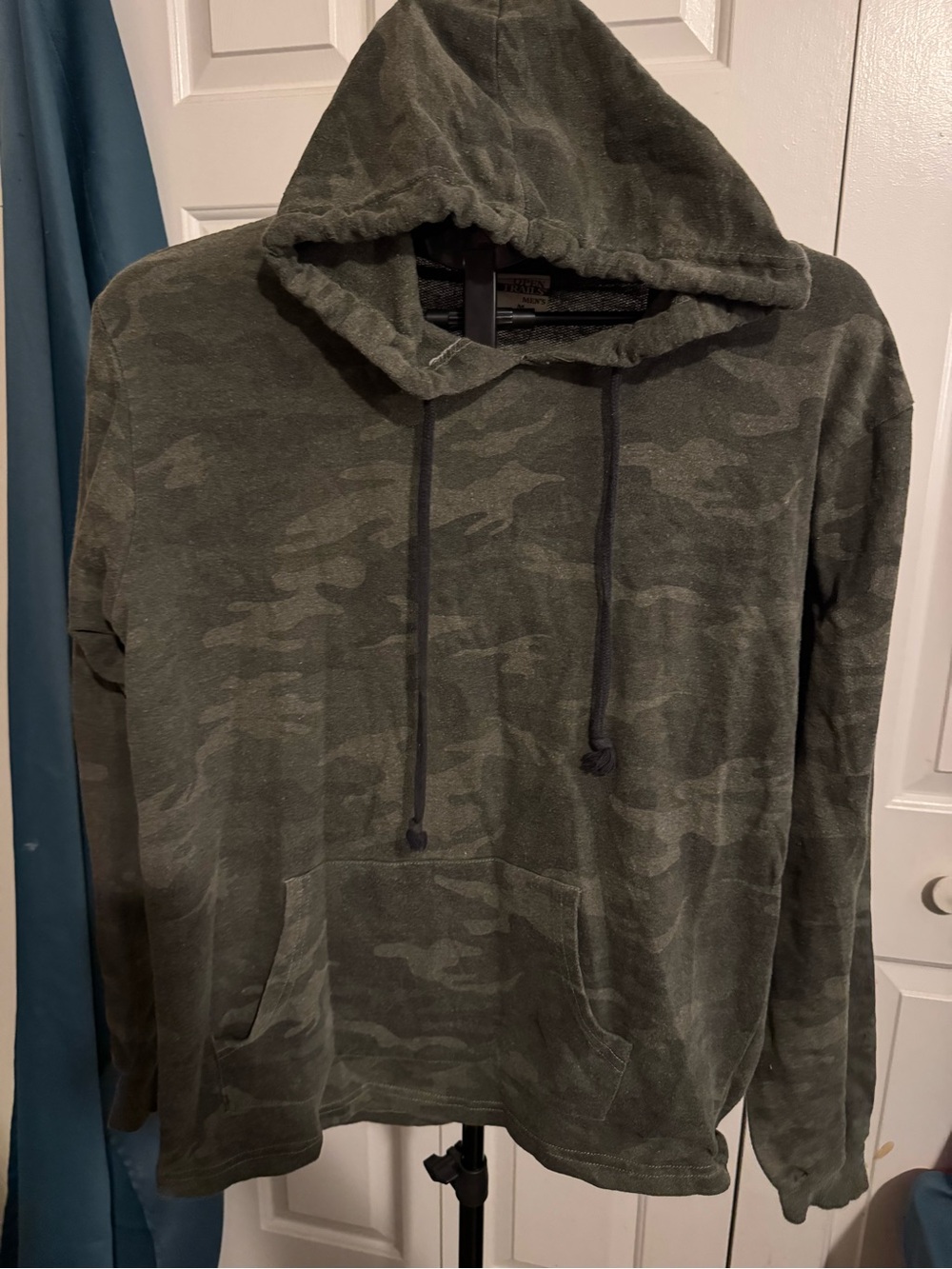 Men's Hooded Pullover Sweatshirt in Olive Camo